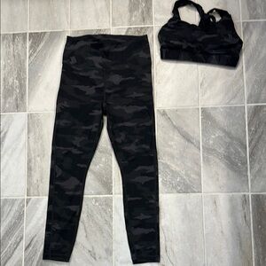 Athleta Black Camo Leggings and Sports Bra Set XS